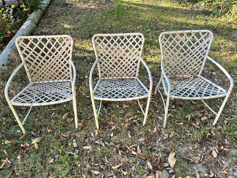 Set of Three Metal and Vinyl Patio Chairs