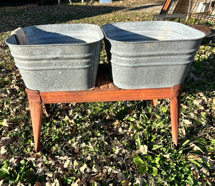Galvanized Buckets on Stand