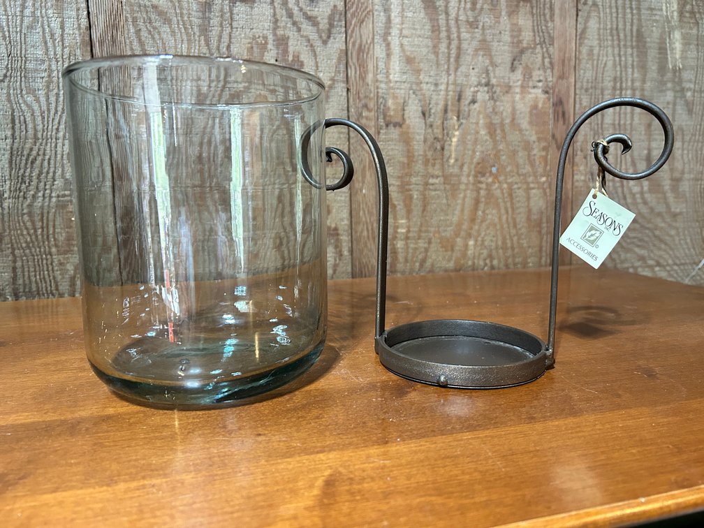 Large Glass & Metal Candle holder, New