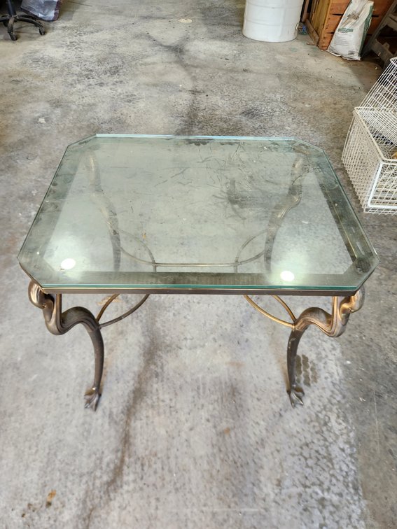Gold Tone Swan Leg Glass Table