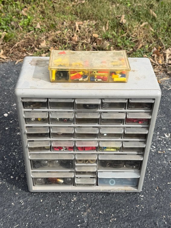 Gray Plastic Hardware cabinet organizer-items included.