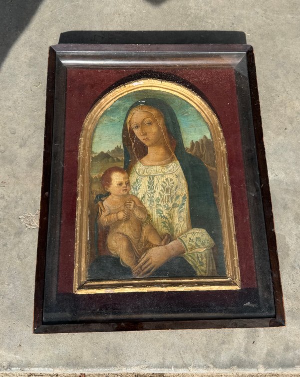 Madonna and child print with wooden frame