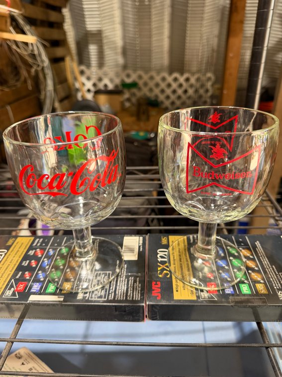 Coca cola and Budweiser glasses