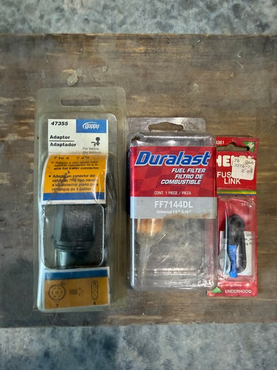 Fuel filters, fuel lines, and trailer light adapter
