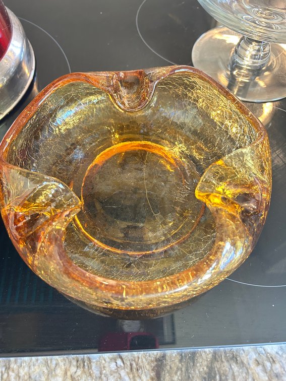 Vintage Viking Amber Crackle Glass Ashtray