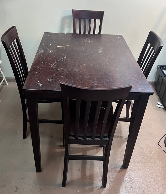 Bar Height Rectangle Dining Table with 4 Chairs, 4' x 3' x 40"