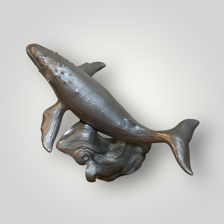 Pewter Whale on Wave Signed & Numbered 6"h