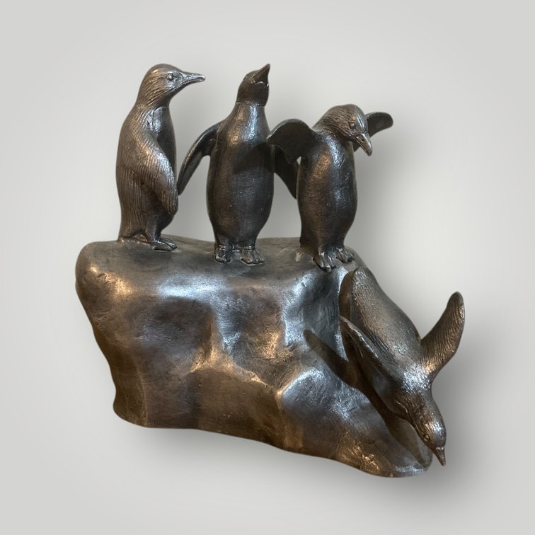 Pewter Penguins on Iceberg 5x5x5 COA/Signed/Numbered