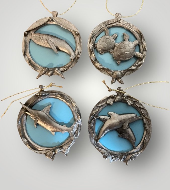 Pewter Sealife Christmas Ornaments COA/Signed 3"diam