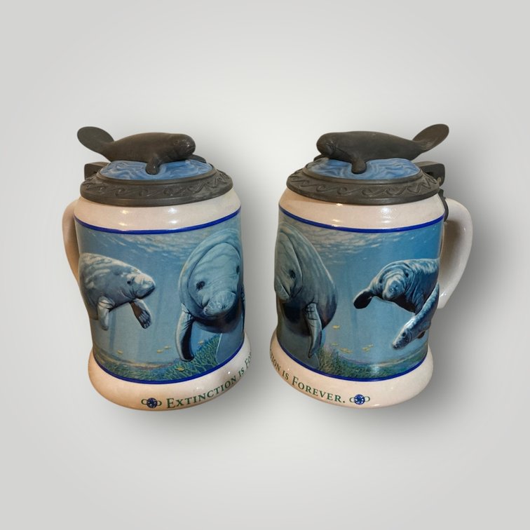 Anheuser Busch Ceramic & Pewter Manatee Steins 6.5"