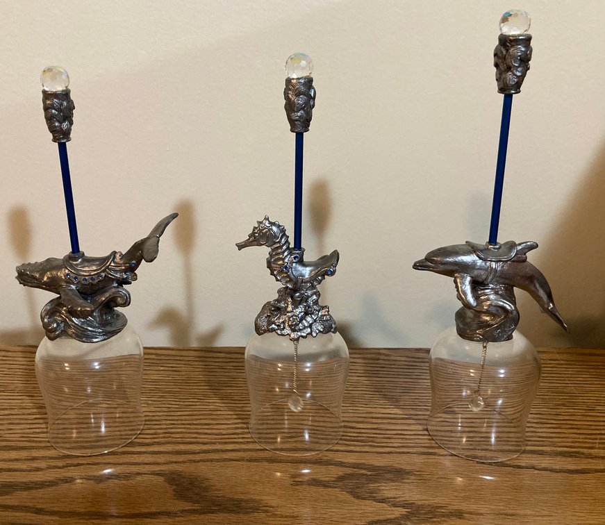 Michael Ricker Pewter Crystal Bells, Signed/Numbered/COA (not shown)