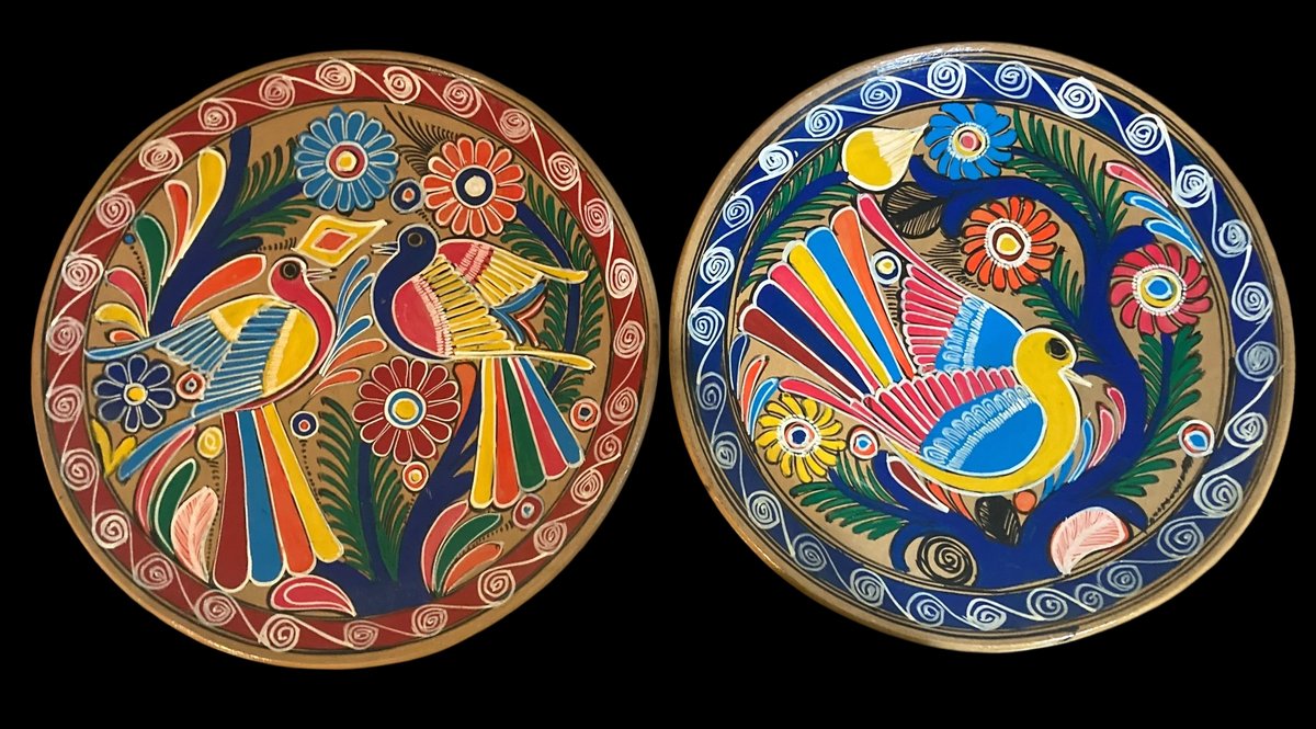Set of Two 13" Terra Cotta Platters/Wall Plates