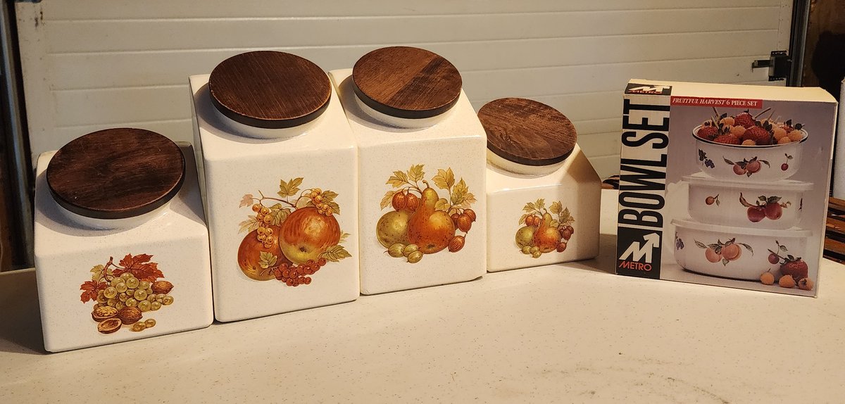 Vintage Hyalan USA Canisters & Enamel Bowls 