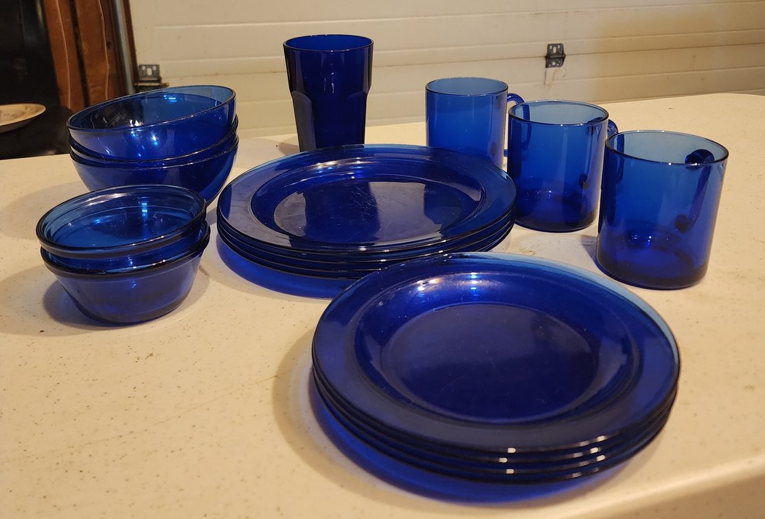 Cobalt Blue Glass Dishes, Plates/Bowls Made in France 