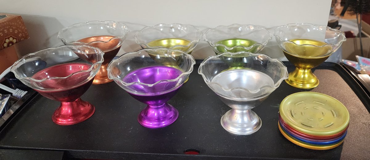 Set of 8 Heller Hostess Colorama Sherbet Cups & Aluminum Coasters