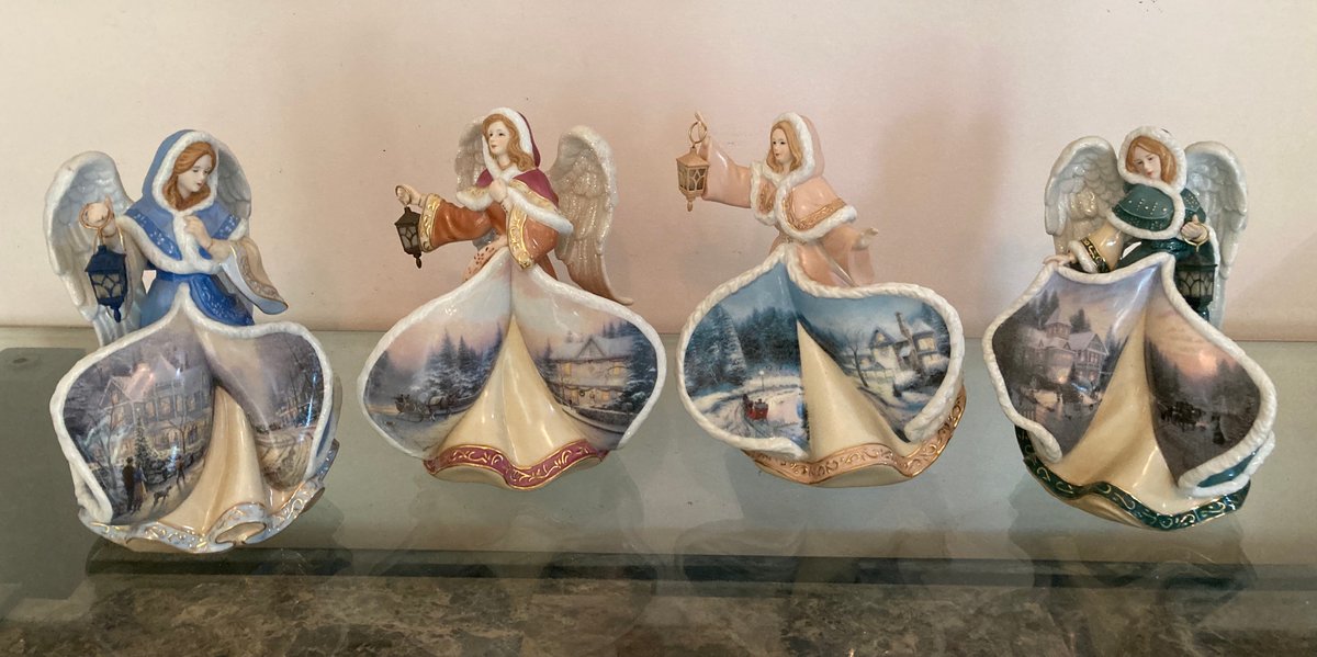 Thomas Kinkade Lighted Angels of Love Ceramic Figurines, Lot of 4