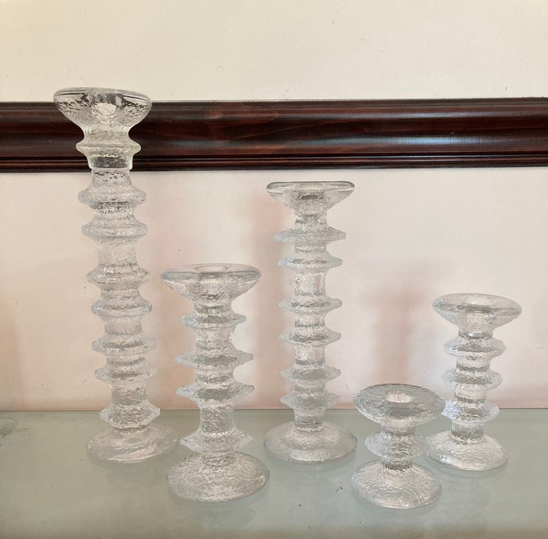 Timo Sarpaneva littala Festivo Finnish Glass Candleholders, signed