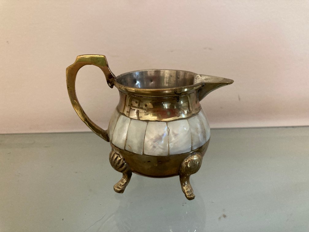 Solid Brass Creamer w/Mother of Pearl Band, 3"