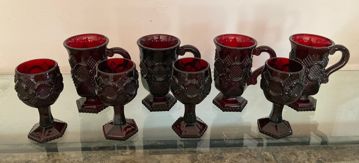 Vintage Avon 1876 Cape Cod Ruby Red Glassware, Lot of 8