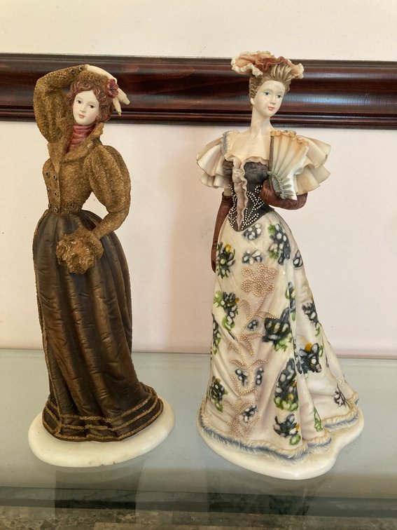 Two Heavy Resin Victorian Lady Figurines, 11" & 12"