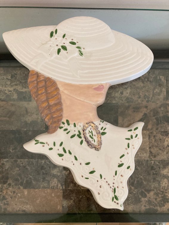 Hand Painted Ceramic Lady w/Hat Wall Hanging 14x10