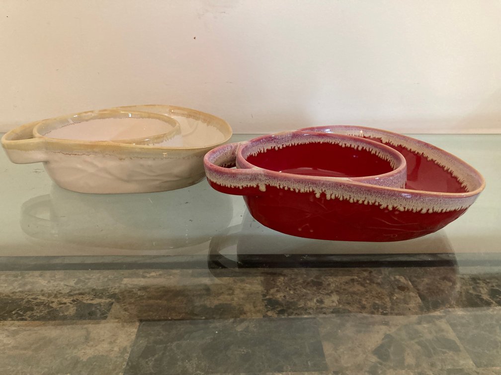 Set of Stoneware Drip Glaze Soup & Cracker Dishes
