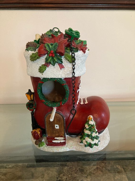 Santa Boot Bird House 8"