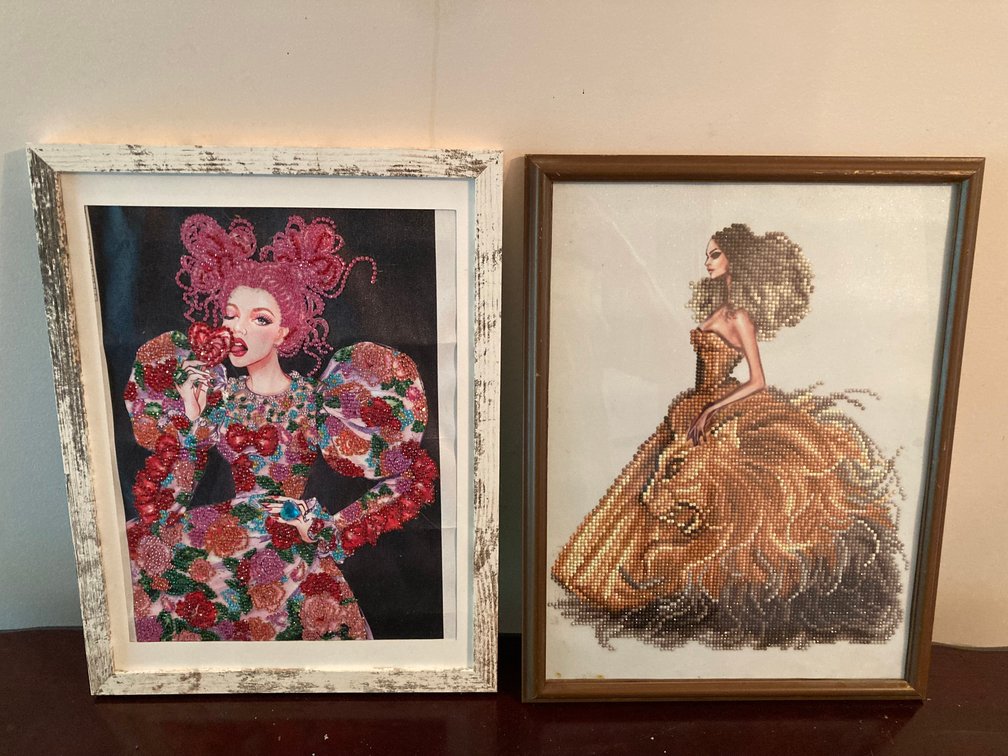 Framed Diamond Art Club Artwork, Pink & Lion Ladies