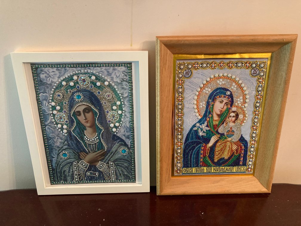 2 Framed Diamond Art Club Artwork, Mother Mary, LOT B