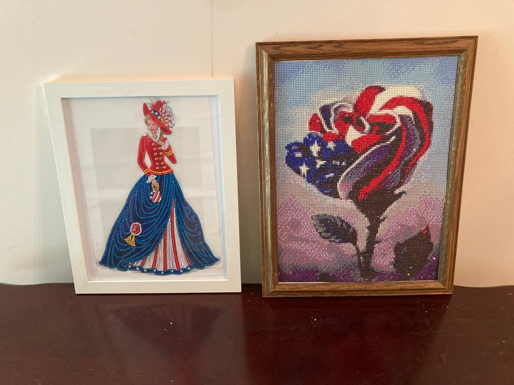 Framed Diamond Art Club Artwork, Patriotic Lady and Rose