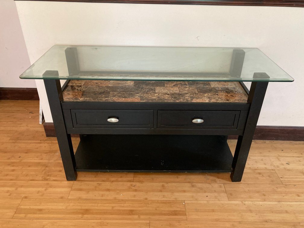 Beveled Glass Top Two Drawer Buffet/Credenza