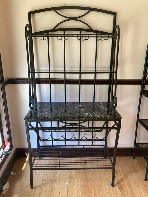 Metal Wine Rack w/Glass Shelves, Faux Marble