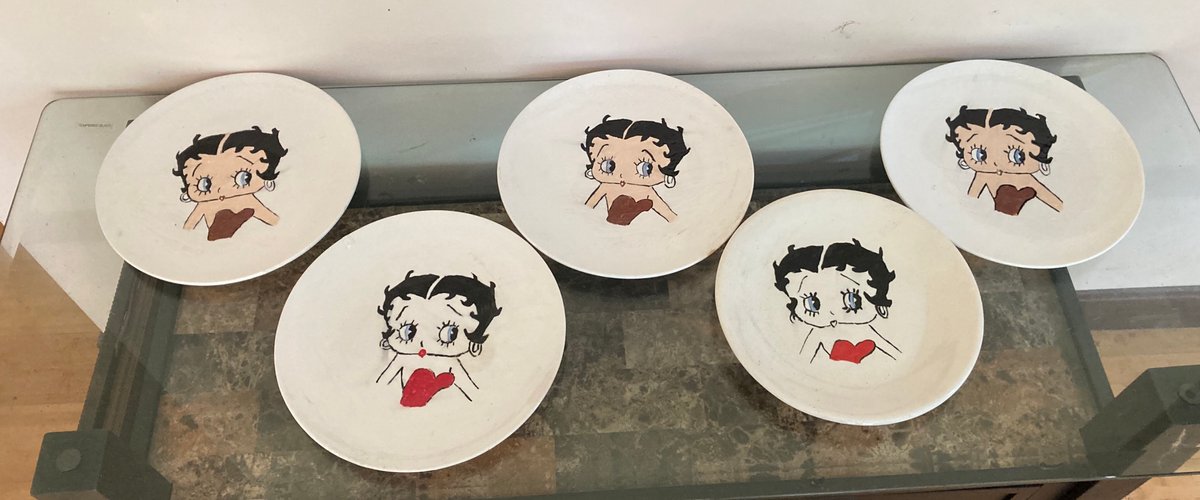 Vintage Hand Painted 10" Betty Boop Dinner Plates