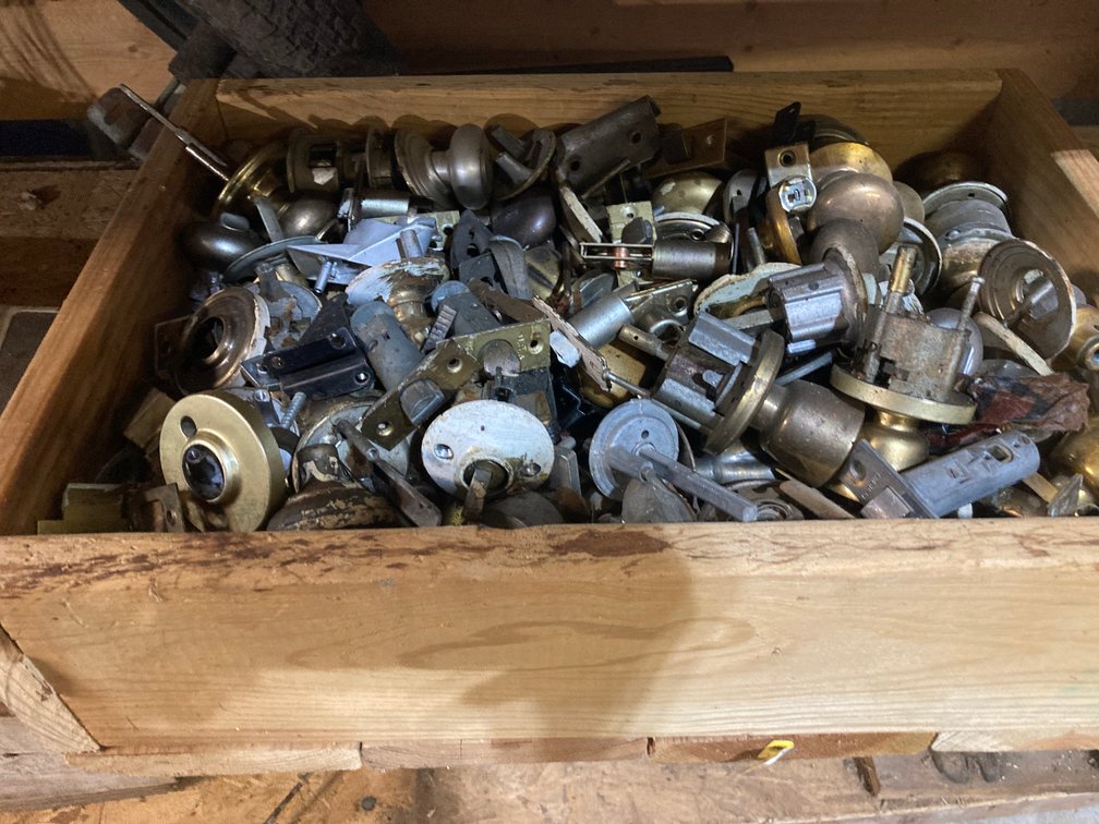 Box of Brass Door Knob Parts