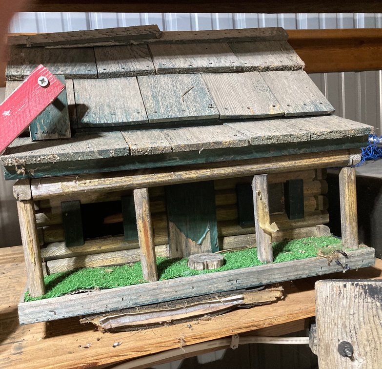 Vintage Log Cabin Bird House 19.5x17x14.5