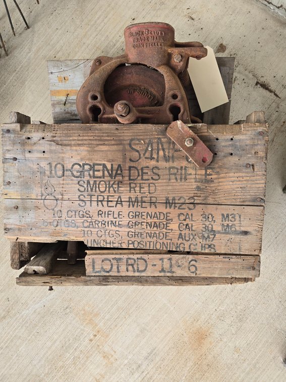 Military grenade box with corn sheller, mounted inside