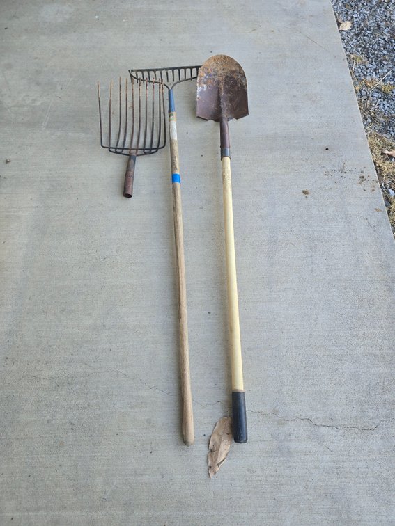 Shovel, rakes, potato hoe