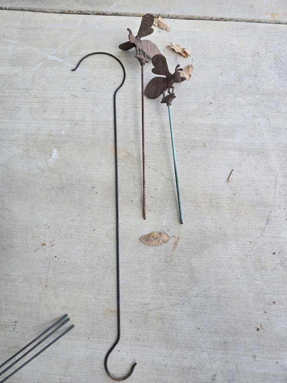 Iron bumblebees yard art and plant hook