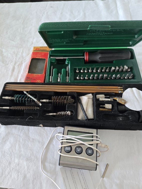 Gun cleaning kit, Cabelas screw driver set, sharpening stone
