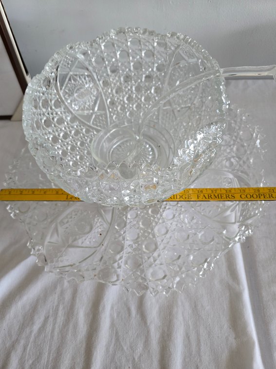 21 inch punch bowl, tray GLASS LADLE