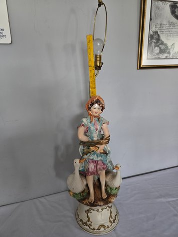 Image for Porcelain Girl with geese lamp.
