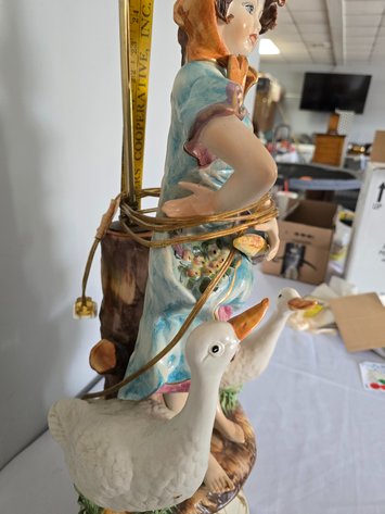Image for Porcelain Girl with geese lamp.