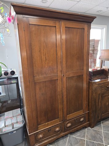 Image for Walnut wardrobe with Oak leaf drawer pulls on front