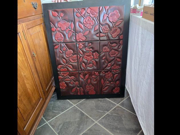 Image for Red floral panel wall decor