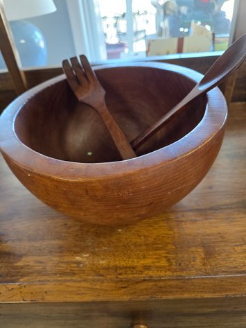 Image for Primitive wooden salad bowl fork-n- spoon