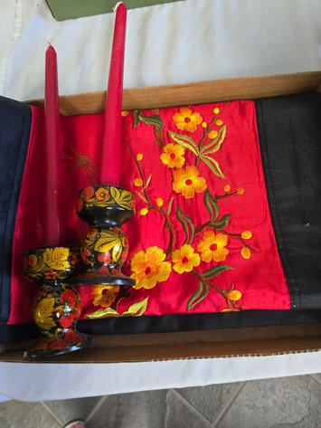 Image for Embroidered table runner, Russian candle sticks, Victorian style Rotary phone