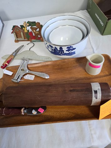 Image for Monkey pod, rectangular tray, wooden, one piece rolling pin, ect