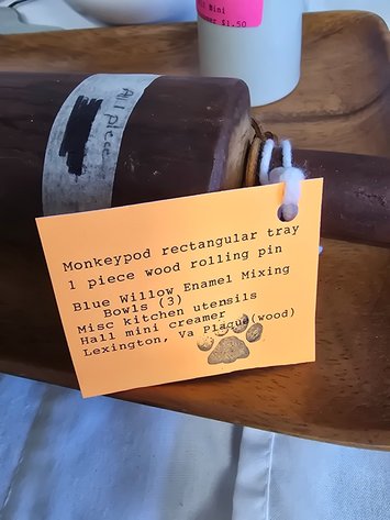 Image for Monkey pod, rectangular tray, wooden, one piece rolling pin, ect
