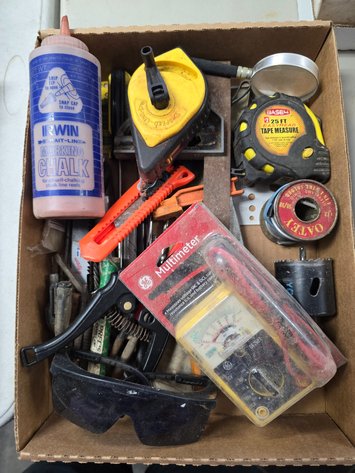 Image for Multimeter still new in the box, soldering, tape measure, chalkland wood clamp., ect.