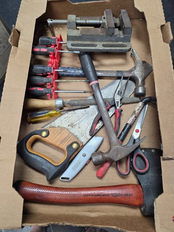 Image for Nice hatchet, hammer scissors, so screwdriver, set needle, nose pliers